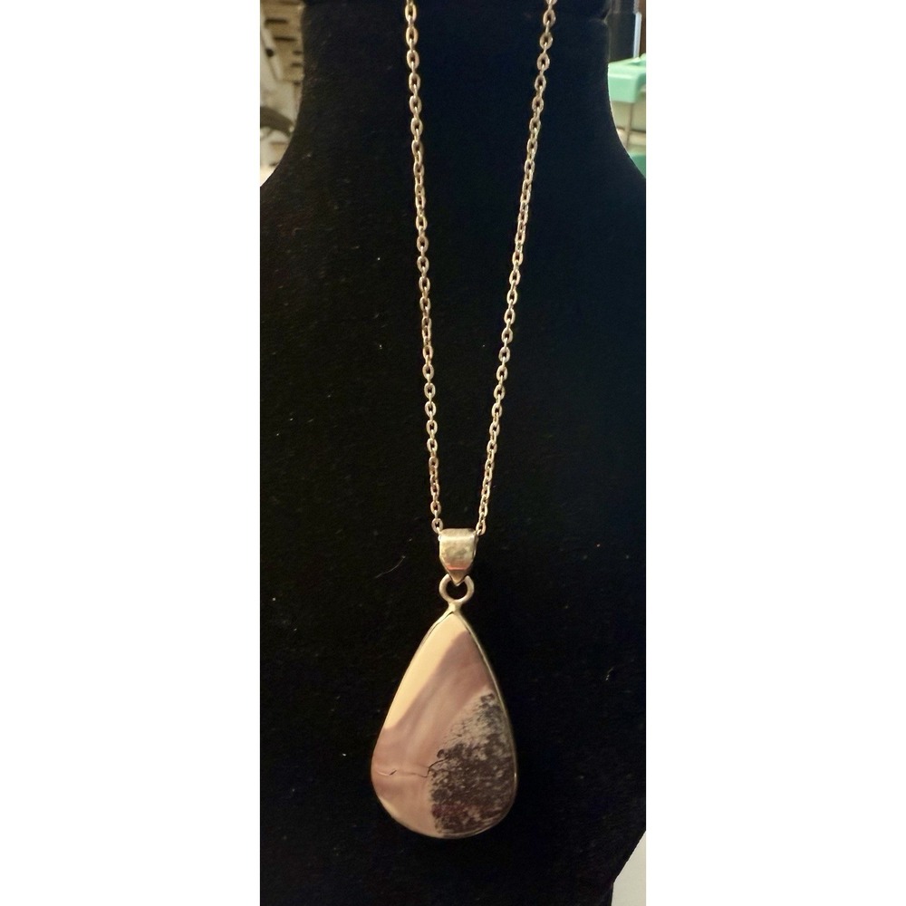 VTG Sterling Silver‎ - Artisan Made Jasper Inlay Oval Necklace Pendant
